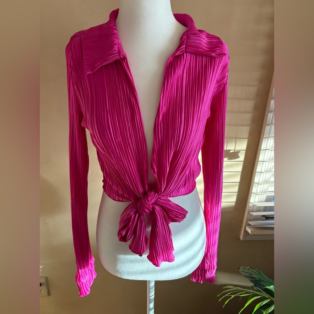 Spring Haze Hot Pink tie crop blouse